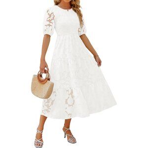 Women's Summer Tiered Maxi Dress Floral Lace Puff Sleeve Bodycon